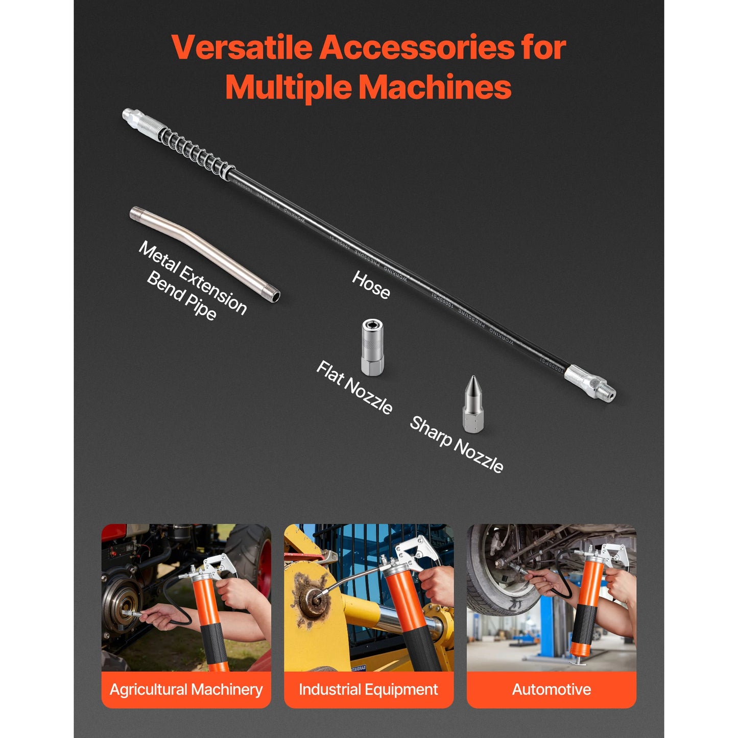 SucceBuy 8000 PSI Grease Gun High Pressure Pistol Grip Grease Gun Kit with 18in Flex Hose & Extension Rigid Pipe for Automotive