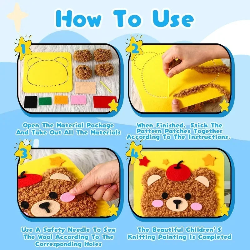 DIY Cartoon Animal Embroidery Doll Kits Fun Non-woven Fabric Threading Sewing Boards Kids Children Handmade Crafts Toys Gifts