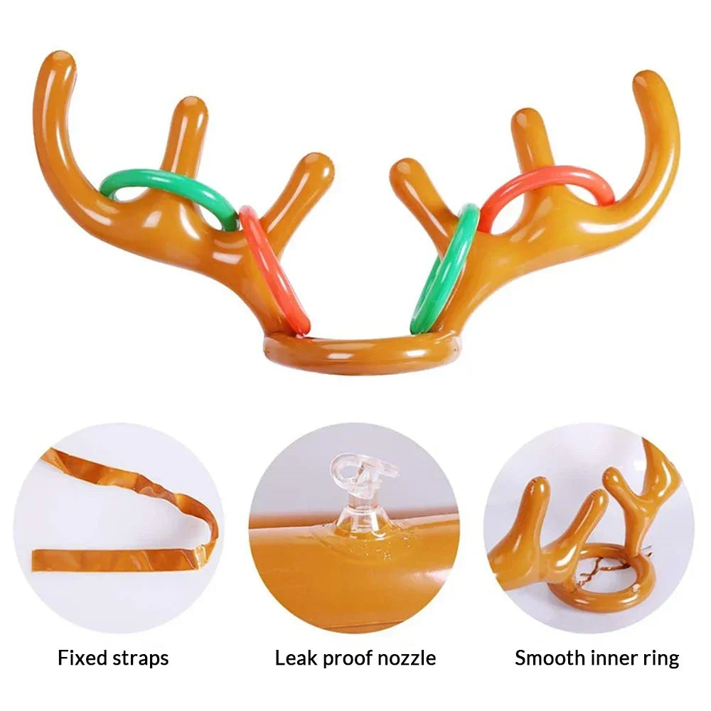 1 Set Inflatable Reindeer Antlers Ring Toss Game Christmas Games for Family Party New Year Gift