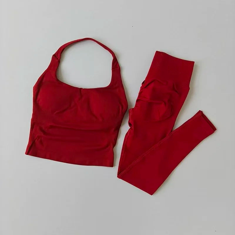 2 Piece Sports Gym Set Strappy Bra Yoga Underwear Short Sport Leggings Bicycle Running Sportswear Woman Seamless Yoga Set