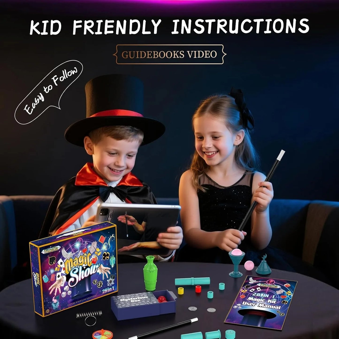 Magic Set 28 in1 Magic SHOW Wand Toy Easy Tricks with Tutorial Videos Birthday Gifts for Kids Ages 6-8 8-10 10-12