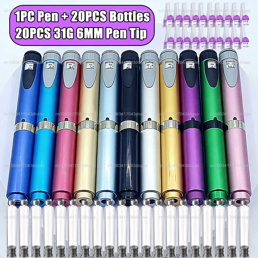 Precise Dosing Reusable Injection Pen Set 3ml Empty Cartridges Cassette Bottle 6mm Disposable Pen Tip For Blood Glucose Control