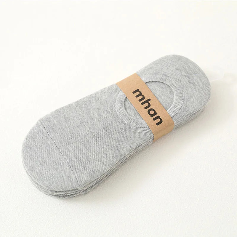5 Pairs Women's silicone invisible Boat Socks  Summer Solid Color Ankle Boat Socks Female Soft Cotton Slipper Socks 35-40 EUR