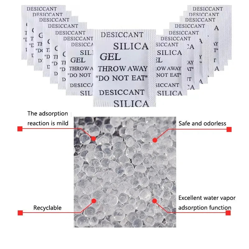 50-100 Packs Non-Toxic Silica Gel Desiccant Damp Moisture Dehumidifier For Kitchen Room Living Absorber Bag Clothes Food Storage