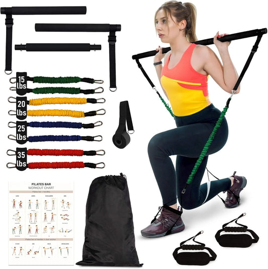 Water Pilates Starter Kit for Petite Women with Pilates Bar, Resistance Bands, Home Gym Equipment & Full Body Workout Chart