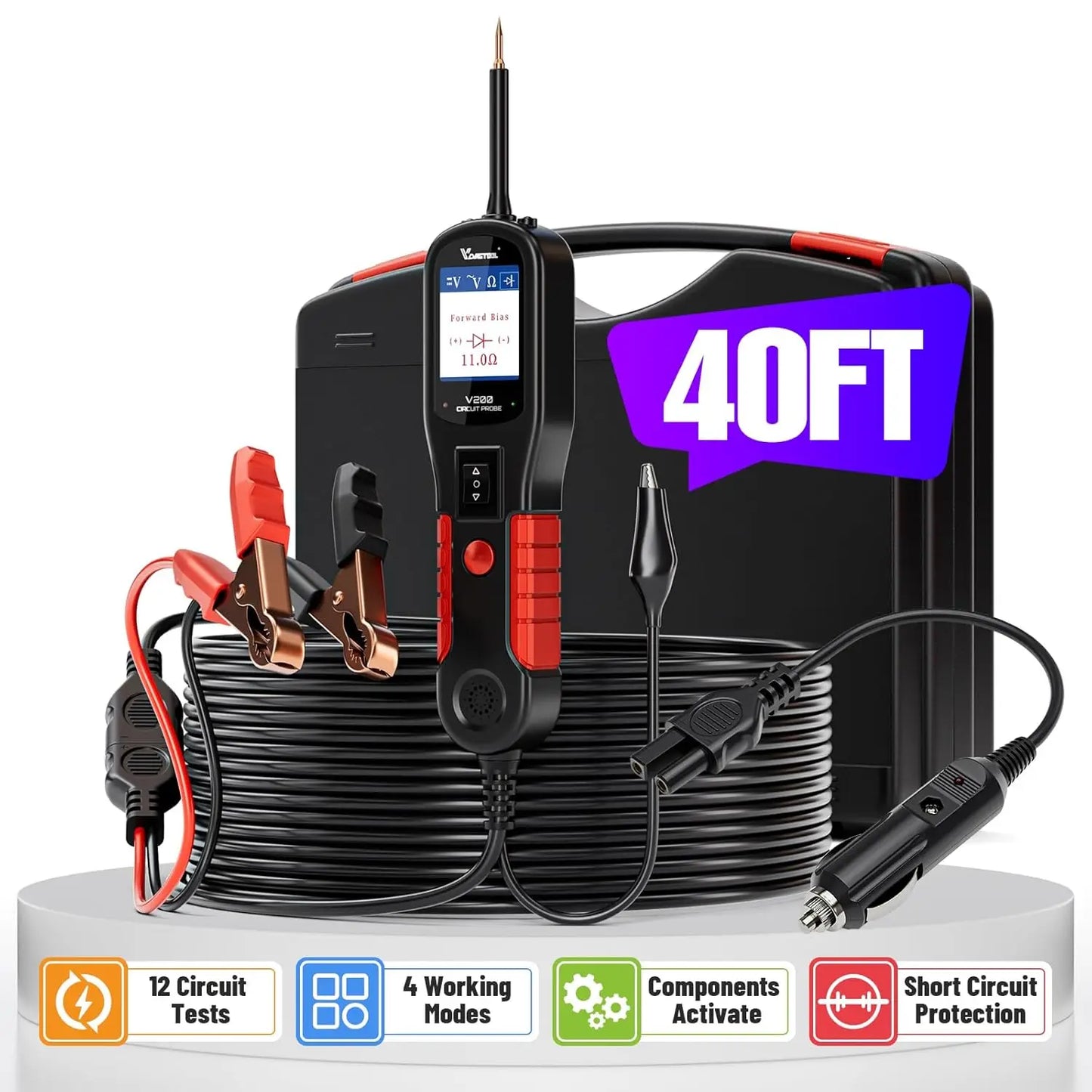 2026 VDIAGTOOL V200 Power Probe 12V/24V Automotive Car Circuit Tester AVOmeter Electrical System Diagnostic Tools 40FT Cable