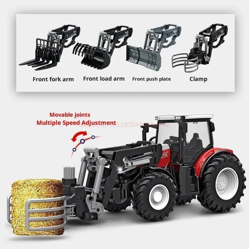 1:24 Scale Remote-Controlled Tractor Toy Alloy Electric Farm Truck with Headlights RC Car Set for Kids Birthday Christmas Gifts