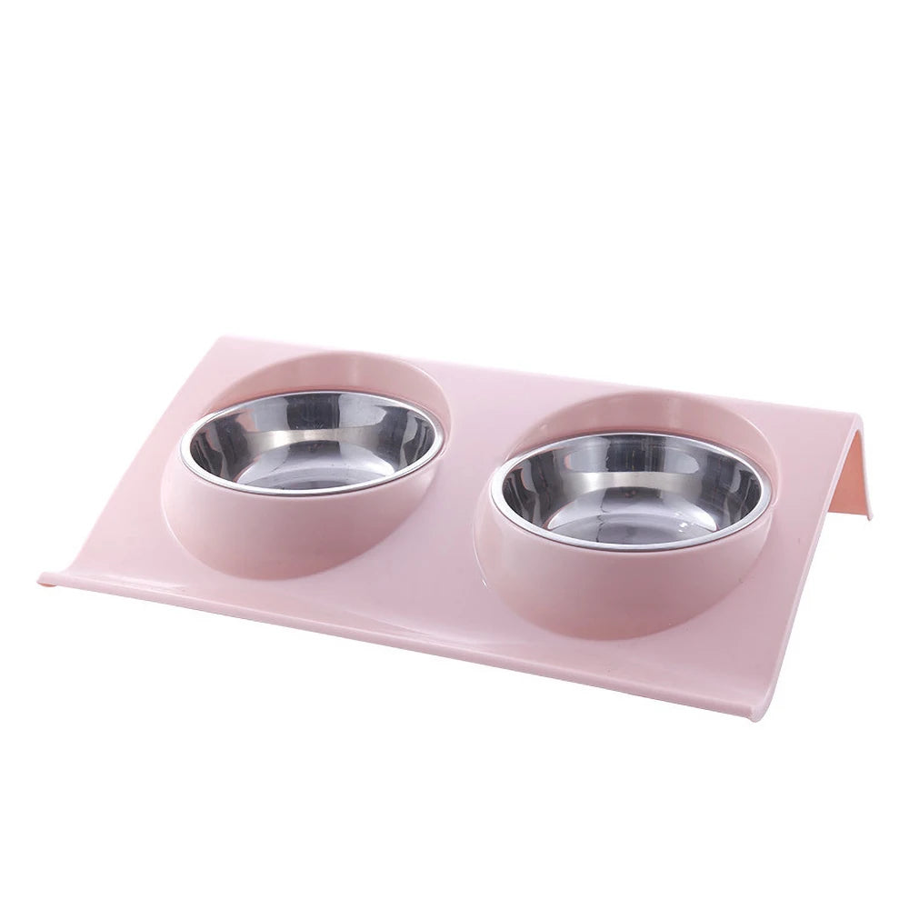 NEW Stainless Steel Double Pet Bowl Twin Dog Food Feeder Station Dish Water Cat