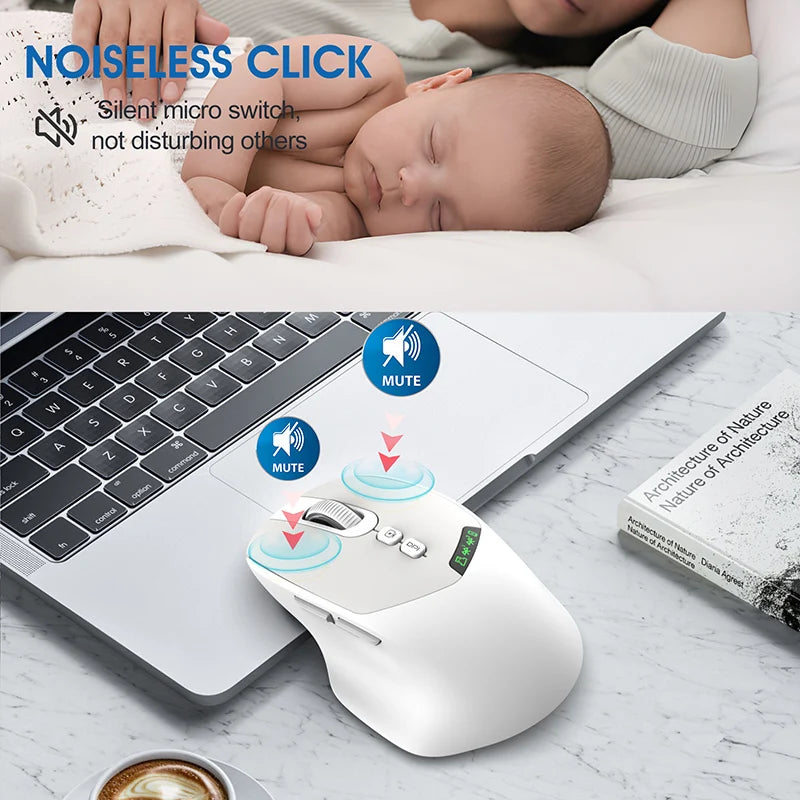 T02 Silent Dual-mode Wireless Mouse with Bluetooth 2.4G, DPI Adjustment, 500mAh Battery, Display Screen for PC Laptop
