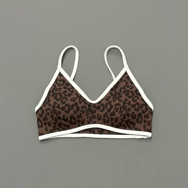 Women Leopard Print Sports Bra Wirefree Breathable Soft Comfortable Top High Support Push Up Gym Workout Yoga Fitness Bra