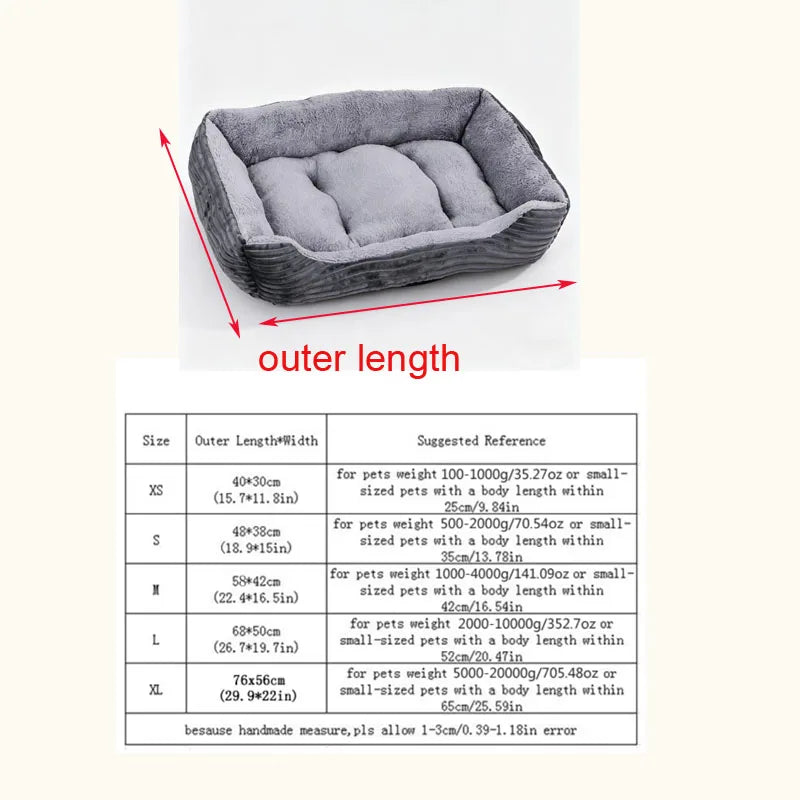 Soft Plush Rectangular Dog Bed, Anti-Slip Warm Pet Sofa for Cats & Small Dogs, Corduroy Nest Cushion