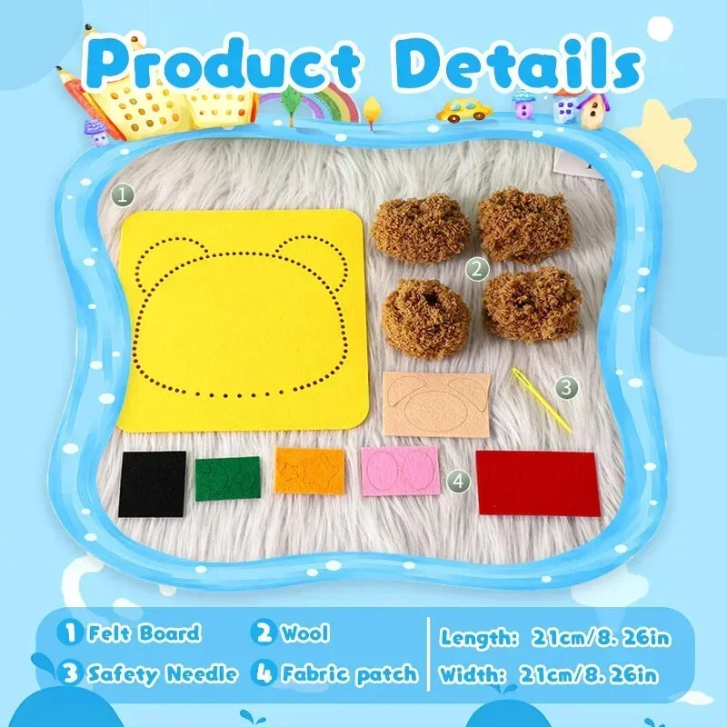DIY Cartoon Animal Embroidery Doll Kits Fun Non-woven Fabric Threading Sewing Boards Kids Children Handmade Crafts Toys Gifts