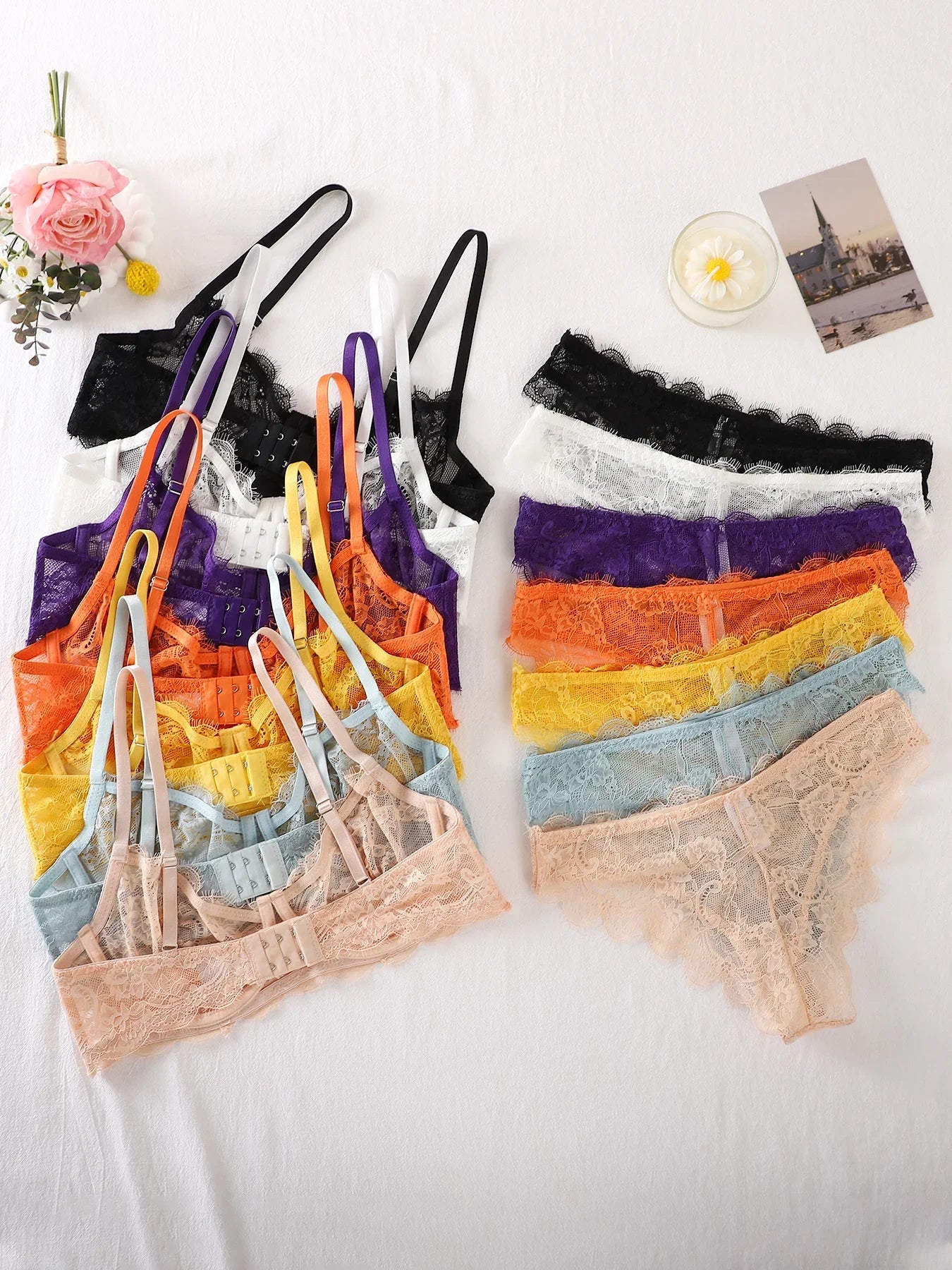 2-Piece Set - Lace Bra + Panties Set - See-Through Lace Lingerie Set  - Lace Women's Lingerie Set - Sexy Lingerie Set