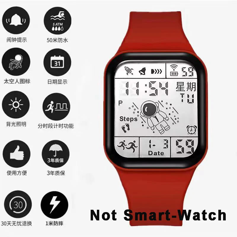 Fashion Sports Watches for Men Women Waterproof LED Sports Watches Spaceman Multifunction Clock Student Electronic Wristwatch