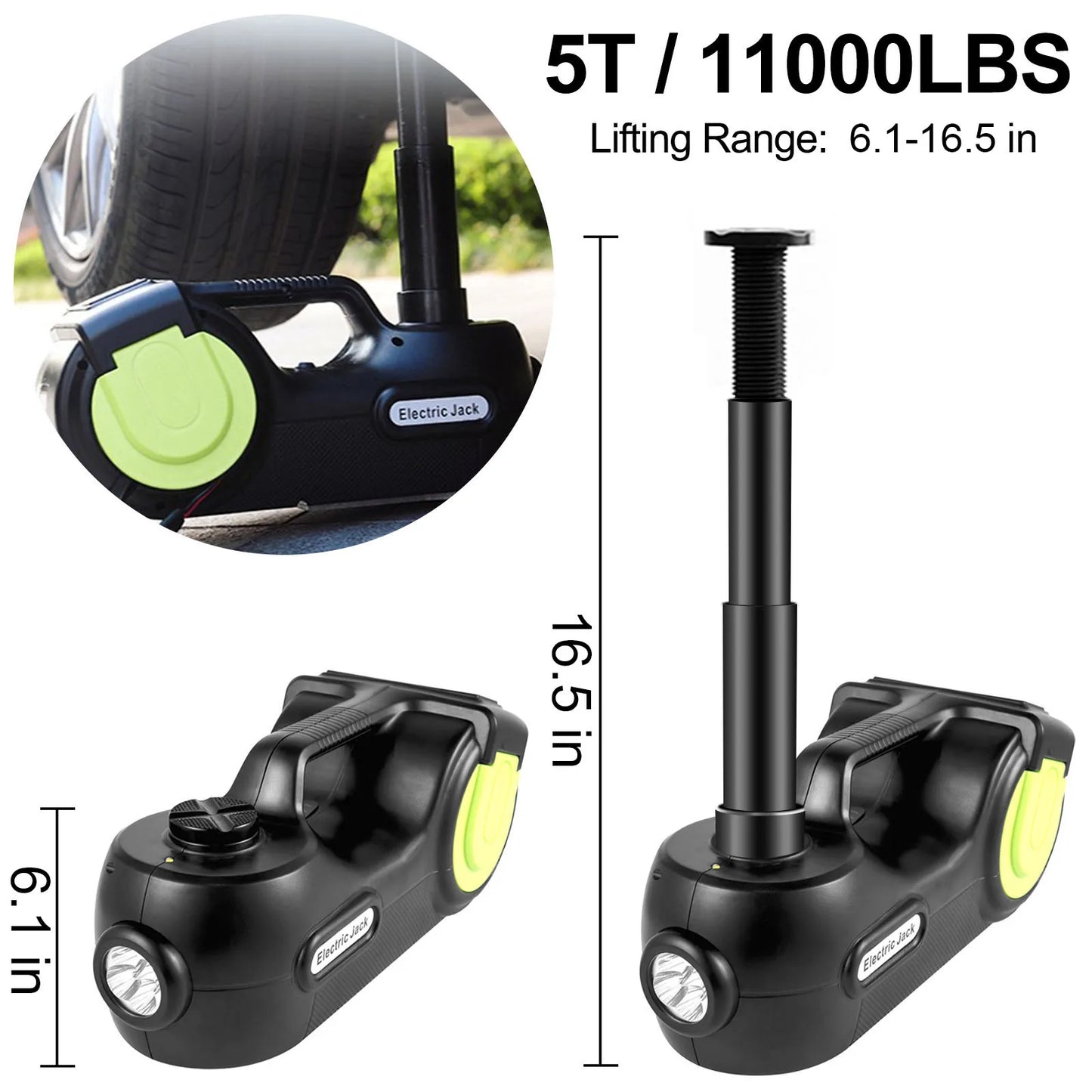 SucceBuy 5 Ton 12V Electric Car Jack Kit + Impact Wrench Light Portable Hydraulic Jack 13.5-36 CM Tire Lifting Car Repair Tool