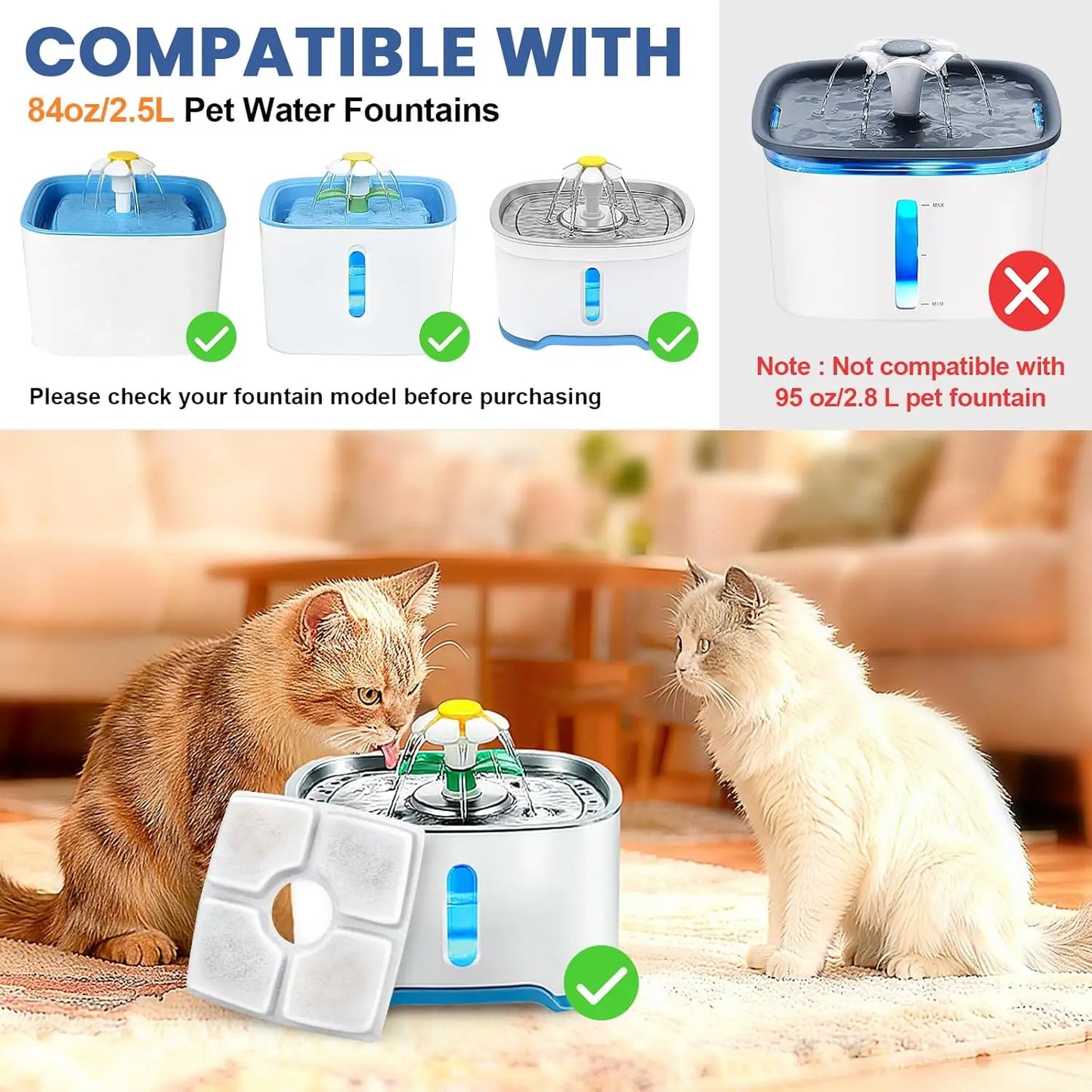 Cat Water Fountain Filter Replacement, 4/8 Pack  Filters Compatible with Square 2.5L Automatic Pet Fountain Dog Water Dispenser