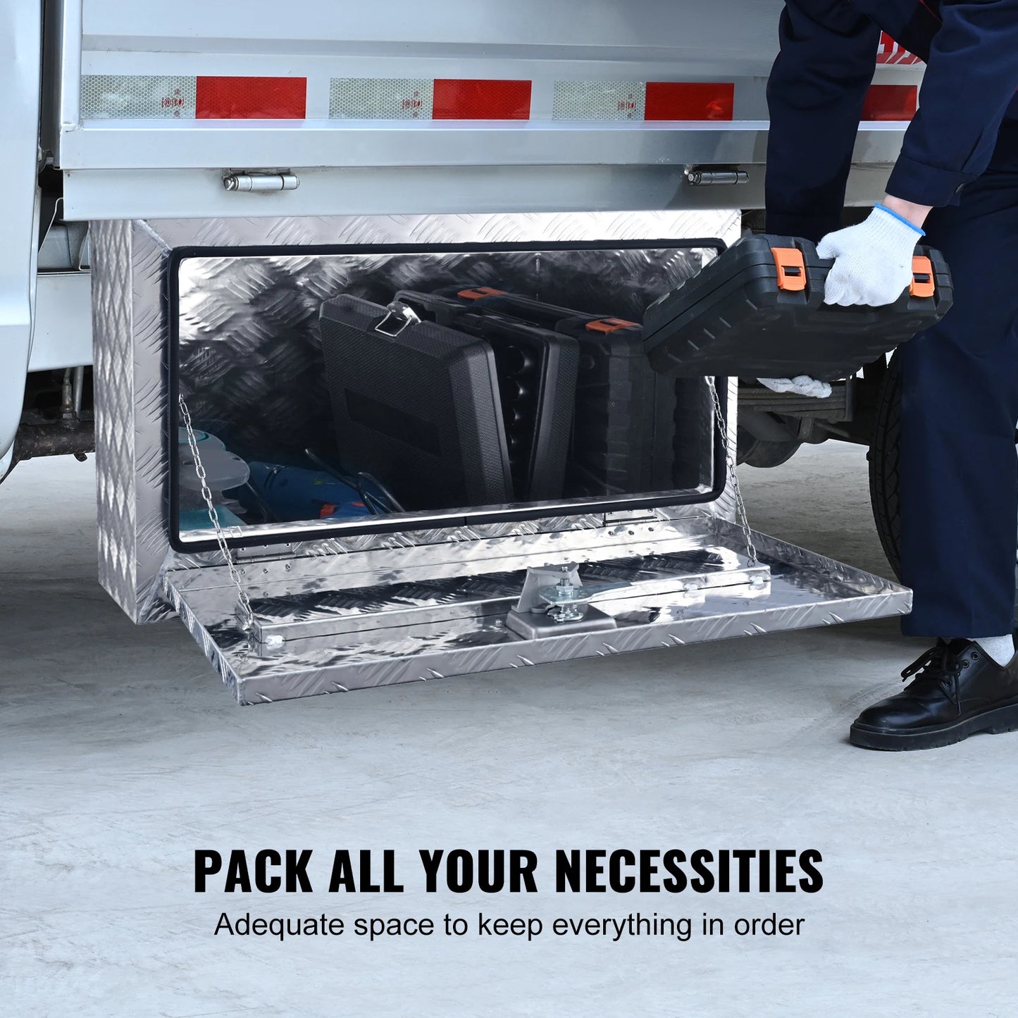 SucceBuy  Underbody Truck Box Pickup Storage Box Heavy Duty Aluminum Diamond Plate Tool Box with Lock and Keys for Truck Trailer