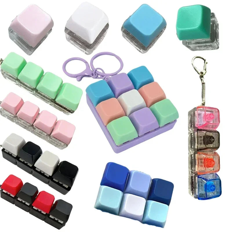 1/4/9Keys Finger Button Mechanical Keyboard Keycaps Keychain Fidget Toys Decompression Stress Relief Keyboard Clicker Kids Toy
