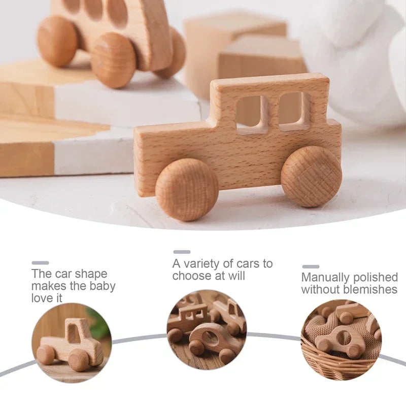 1pc Baby Wooden Car Toys Beech Stacking Blocks Cartoon Educational Montessori Toys For Children Teething Baby Birthday Gifts
