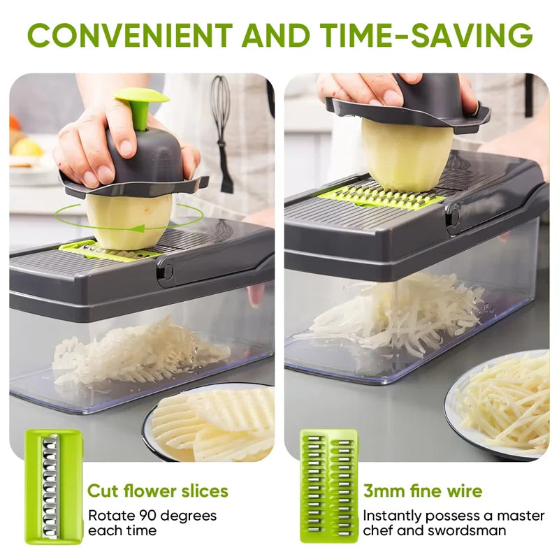Hot 16Pcs Set Vegetable Chopper Onion Chopper With Handle Ideal For Food Grating Slicing Dicing And Shredding In Kitchen