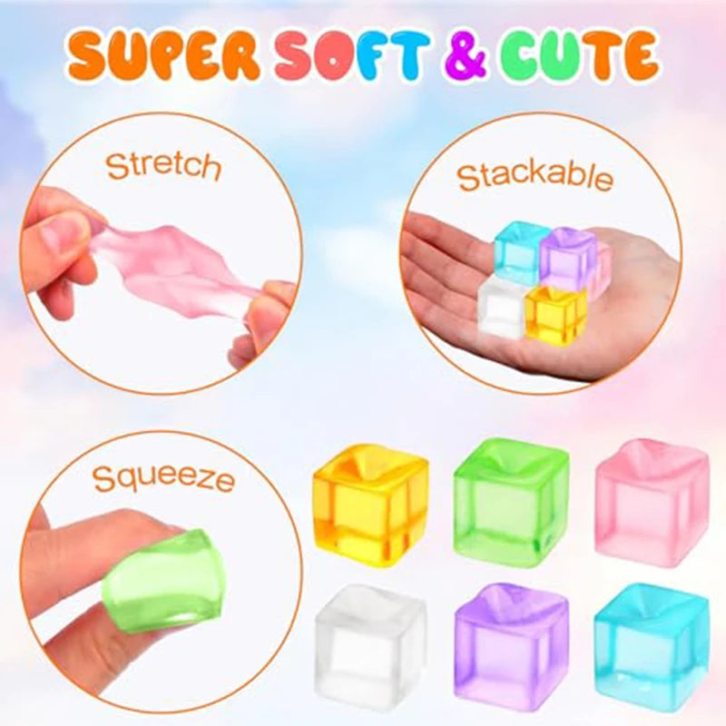 10/30/50PCS Ice Cube Square Sensory Toy Stress Ball Mochi Squishies Squeeze Toys for Adults Kids Summer Toys Party Favors