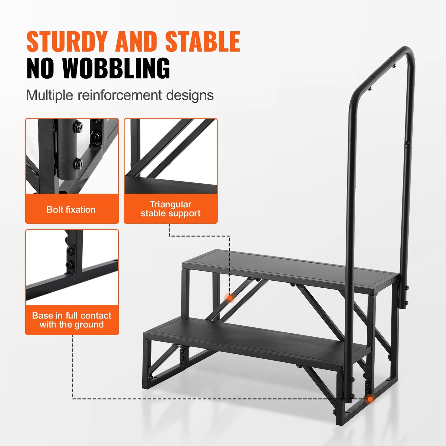 SucceBuy RV Steps 2-Step RV Stairs 440LBS Load Capacity Thickened Carbon Steel With Handrail Non-Slip Steps for Safe Entry Exit