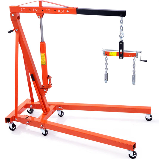 VEVOR Hydraulic Engine Hoist with Lever 2 Ton/4400 LBS Foldable Engine Crane and Engine Hoist Leveler for Auto Repair, Loading