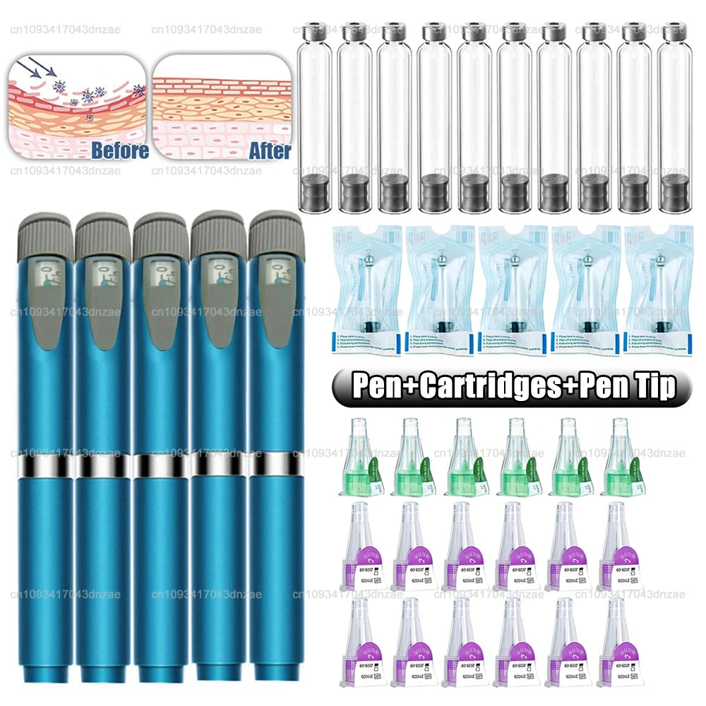 Reusable Injection Pen Magic Pen Kit+3ml Sterile Cassette Bottle Cartridges+32/31G 4/6/8mm Disposable Pen Tip for Lilly Insulin