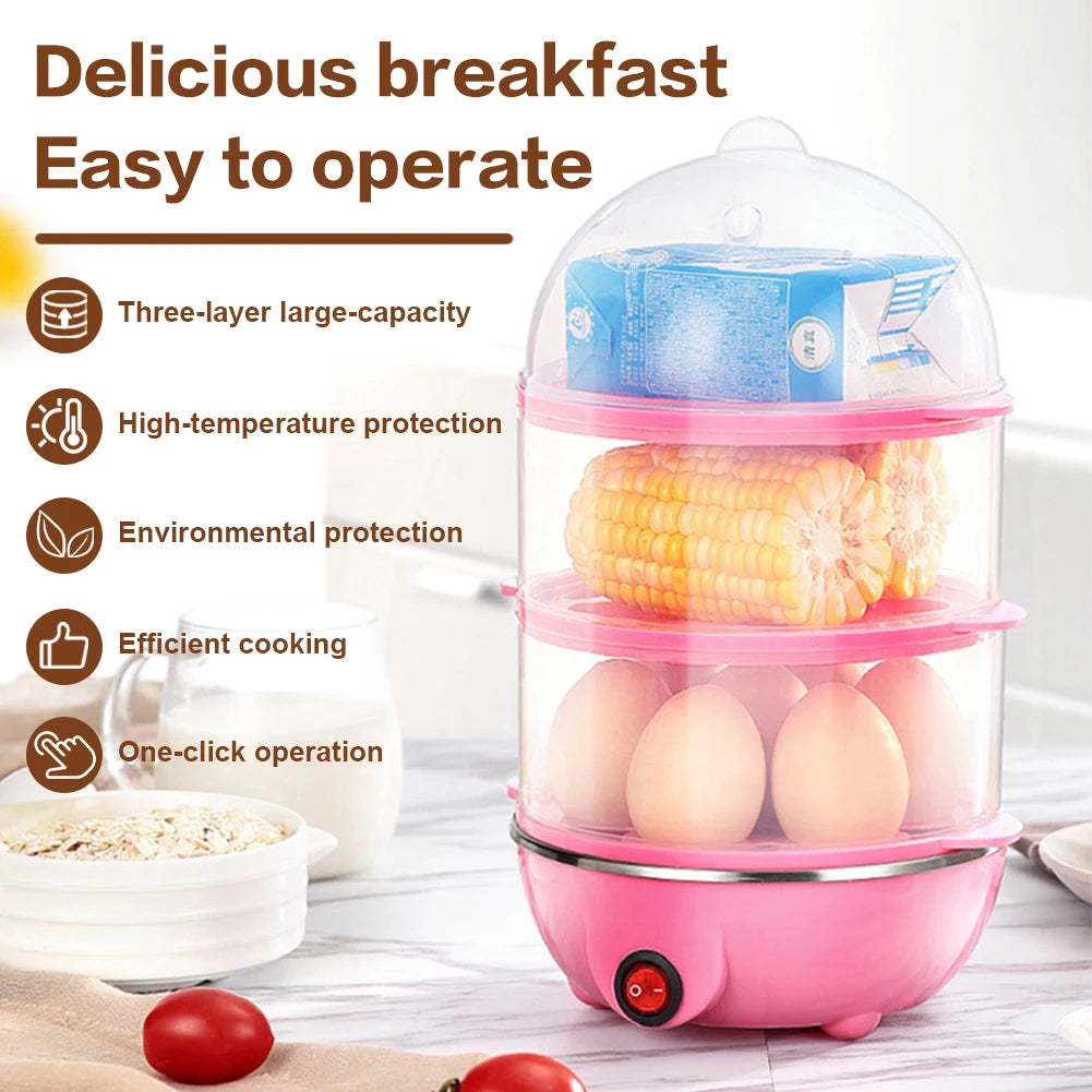 220V Electric Egg Boiler Rapid Heating Multifunctional Egg Cooker Auto-Off Portable Milk Steamer for Cooking Breakfast Machine