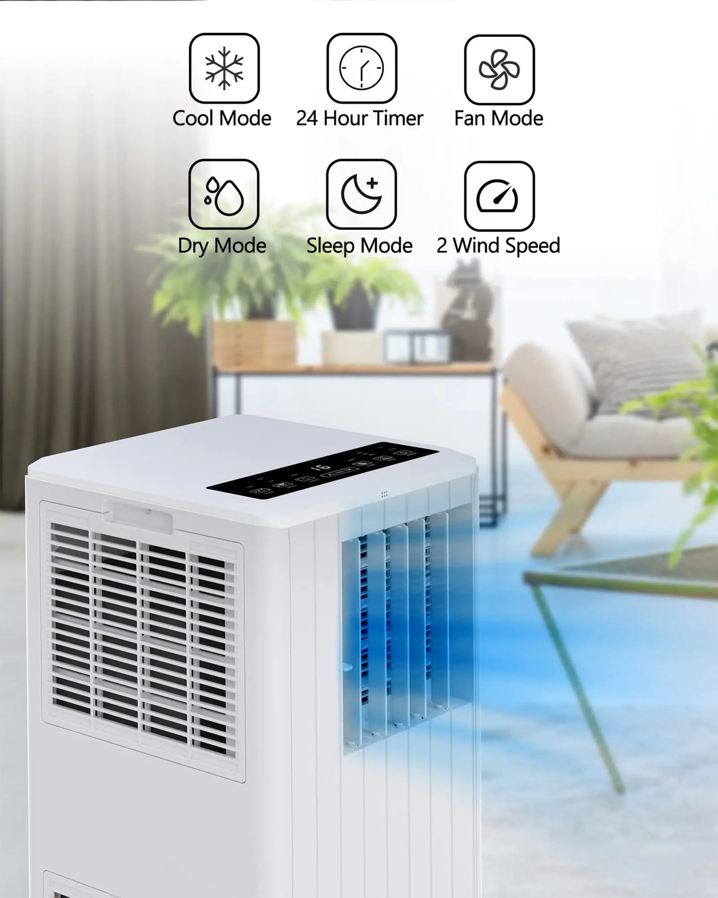 8,000 BTU Portable Air Conditioner, 3-in-1 AC Unit with Cooling, Dehumidifier & Fan, Fast Cooling for Rooms up to 350 Sq. Ft., Remote Control, 24H Timer, Sleep Mode, Window Kit Included, 115V, White