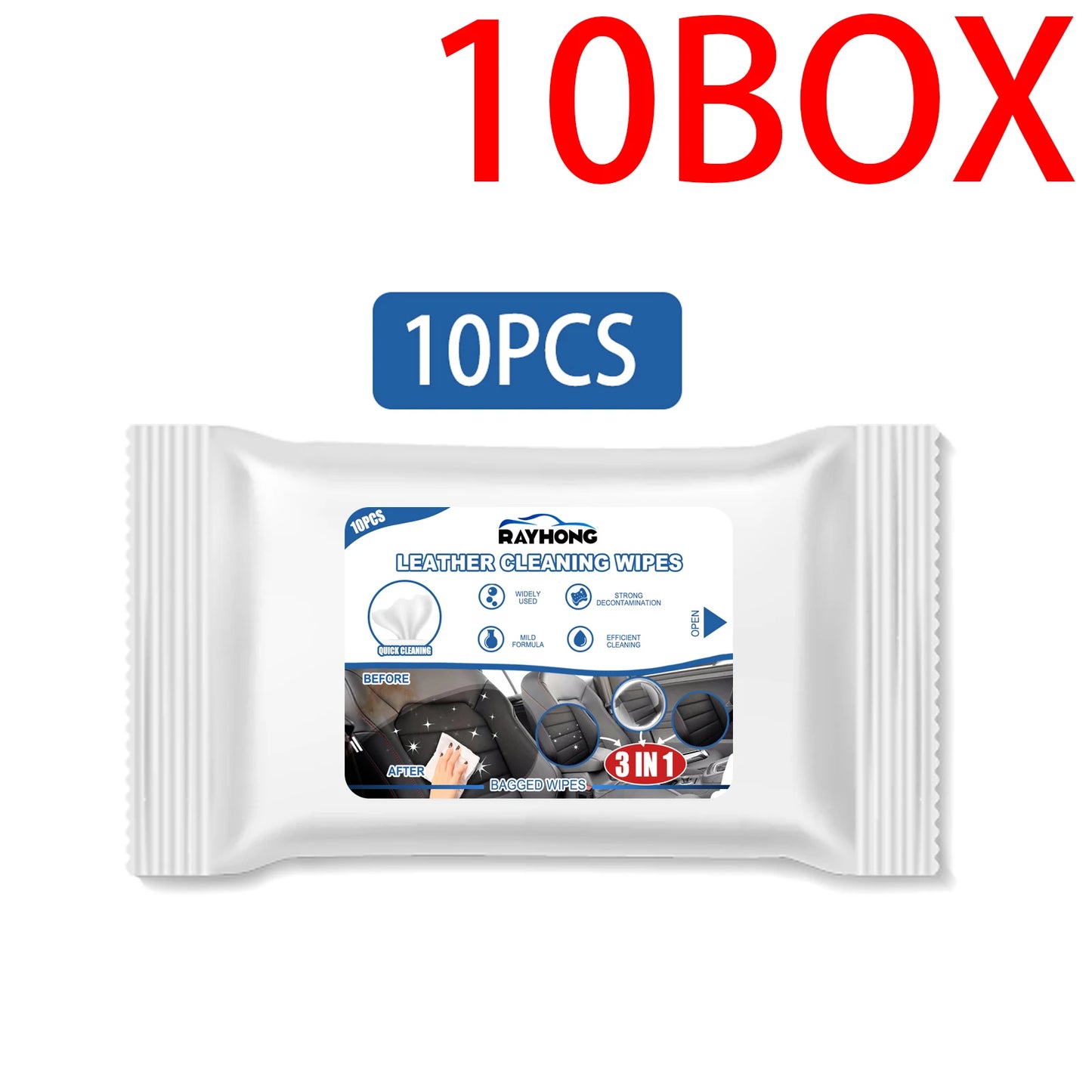 Rayhong 3in1 Interior Car Cleaning Wipes for Dashboard Cleaner Plastic Steering Wheel Screen Quick Detailer Auto Interior 10PCS