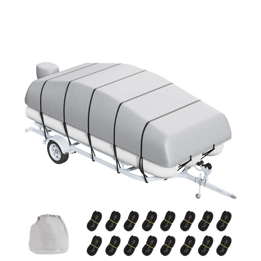 VEVOR Pontoon Boat Cover 19'-20' Waterproof Trailerable Pontoon Cover 800D Marine Grade PU Oxford Fabric with Motor Cover Grey