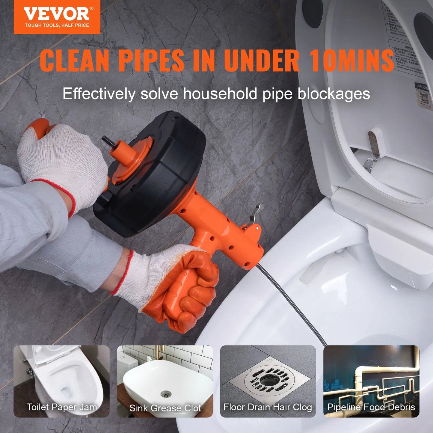 SucceBuy Drain Cleaner Machine 25FT Automatic Tube Cleaner Blockage Unblocker Toilet Sewer Pipe Dredge for Kitchen Bathroom