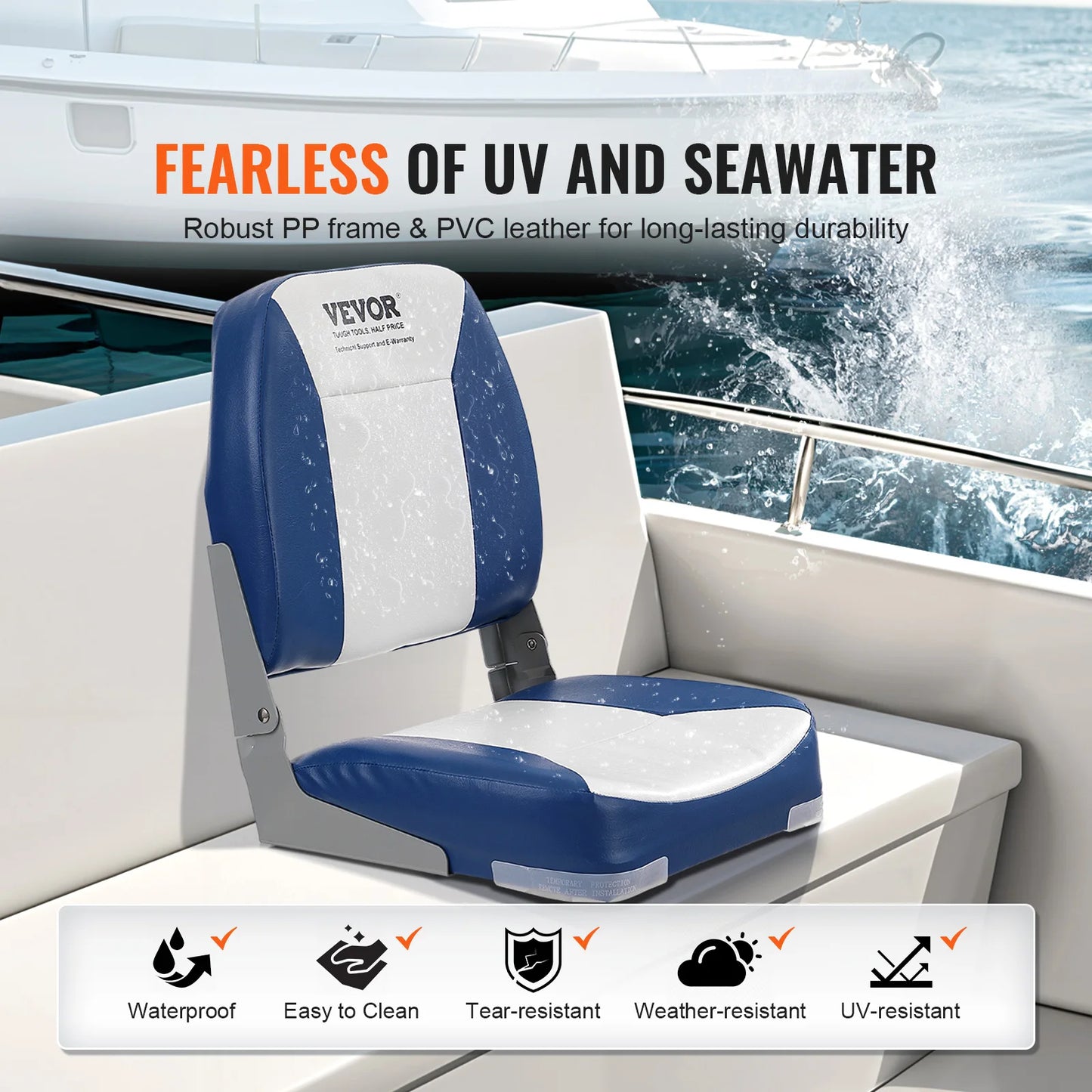 SucceBuy Boat Seat 18.9" Low Back Boat Seat Folding Chair with Thickened Sponge Padding and Hinge Fold-Down Boat Captain Chair