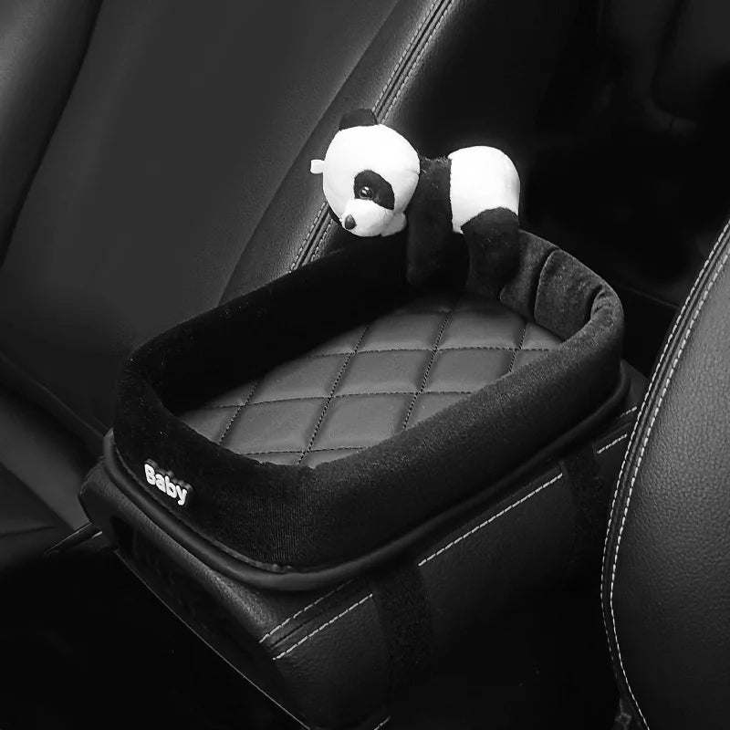 Cute Cartoon Panda Bear Plush Car Armrest Storage Box Auto Center Console Arm Rest Organizer For Phone Keys Coin Basin Holder