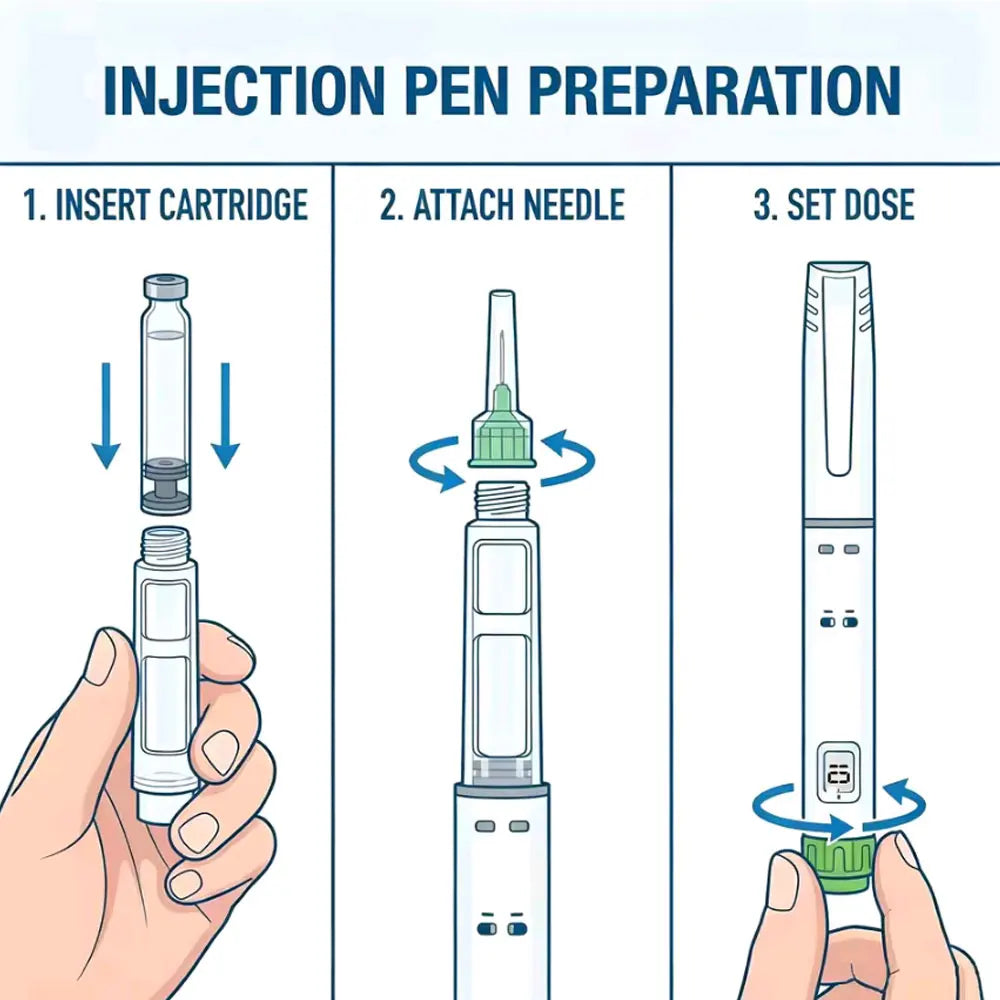 Disposable Sterile Injection Pen Insulin Injection Pen Adjustable Growth Hormone Dose 60U with 3ml Cartridges & 32G 4mm Pen Tip