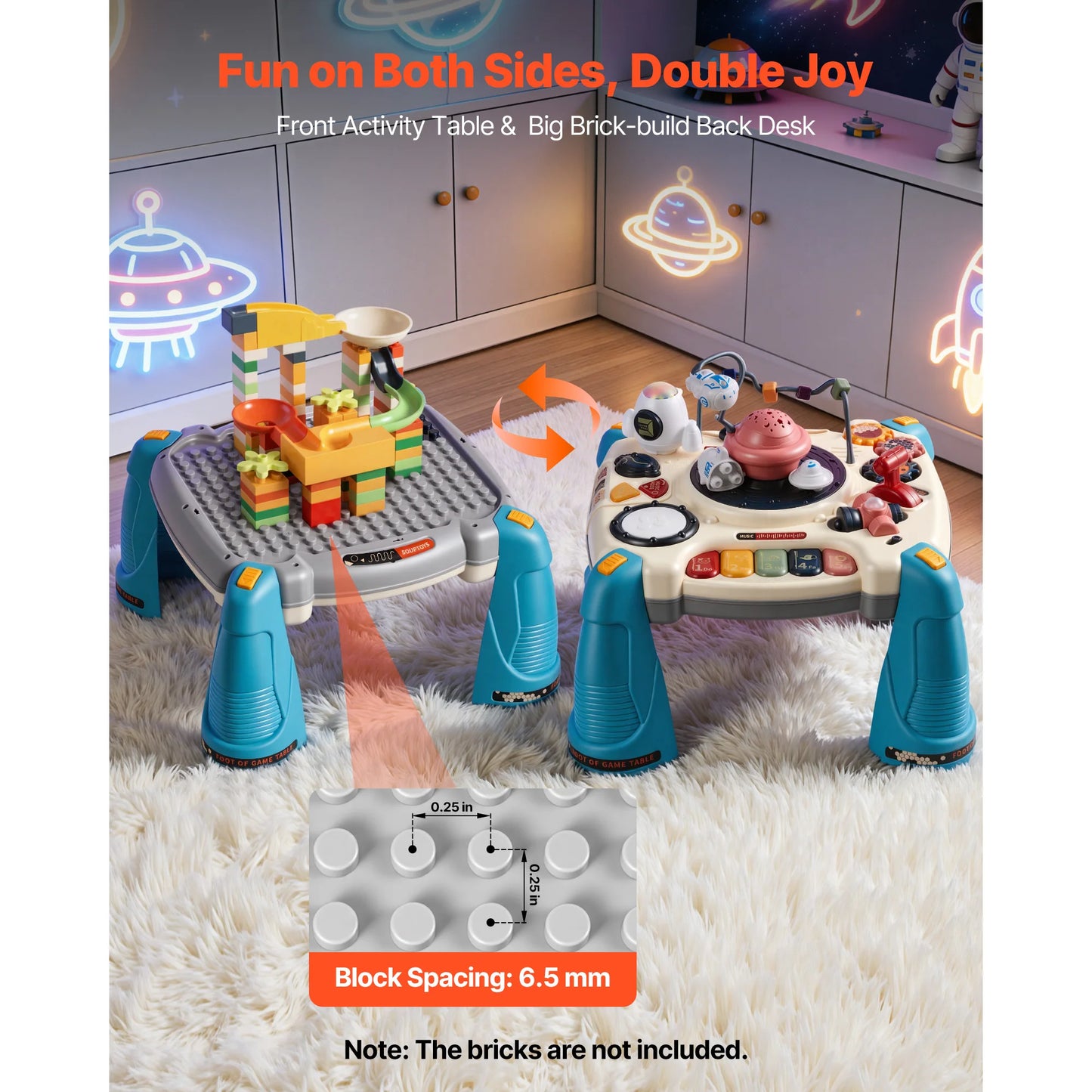 SucceBuy Baby Spacecraft Musical Table Toys with Space Theme & Soft-glow Star Projector & 60+ Sound Sources for Kids
