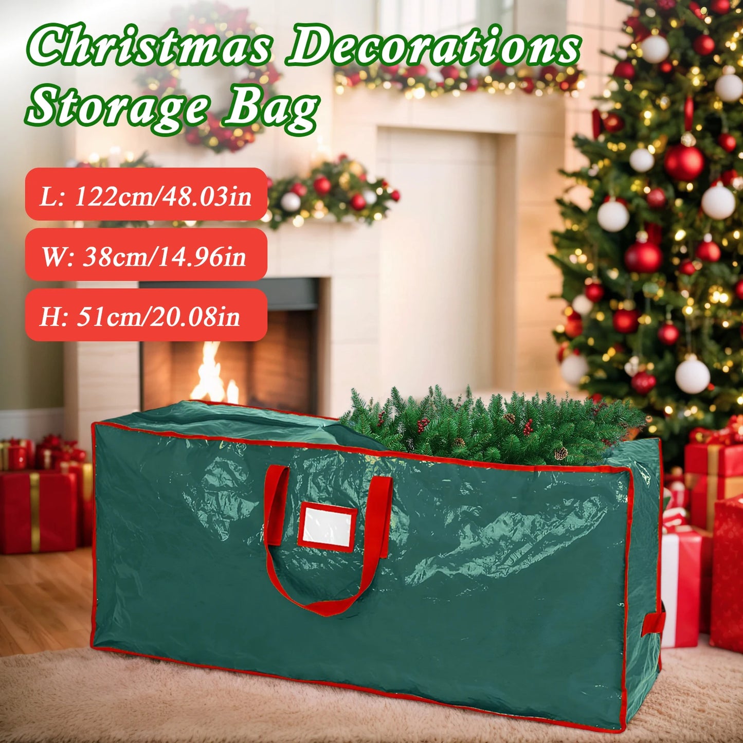 PE Xmas Tree Storage Bag w/ Handle Waterproof Fold Tree Package Bag (122 Green)