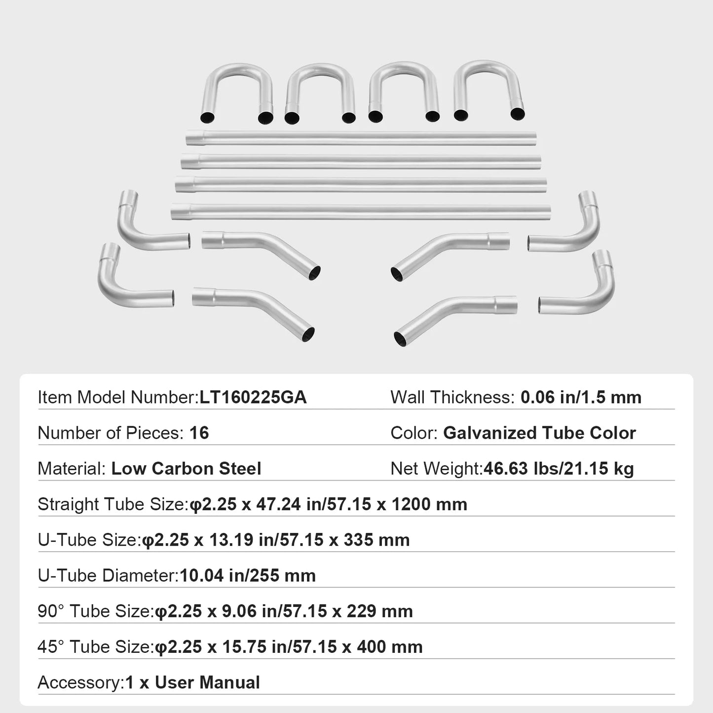 SucceBuy 16pcs Exhaust Kit Universal Galvanized Steel Exhaust Kit w/ Slip-Fit Joint & Large Exhaust Tube Fit for Garage/4S Store