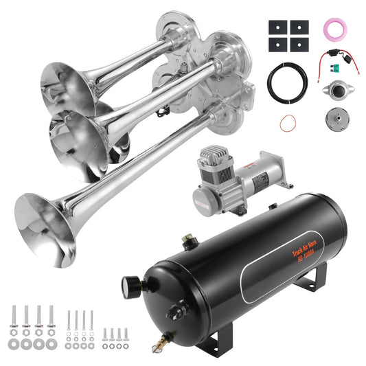 SucceBuy Train Horns Kit 4 Trumpet Air Horn Kit 150dB Train Horns 12V 120 psi Air Compressor for Car Truck Train Van Boat Pickup