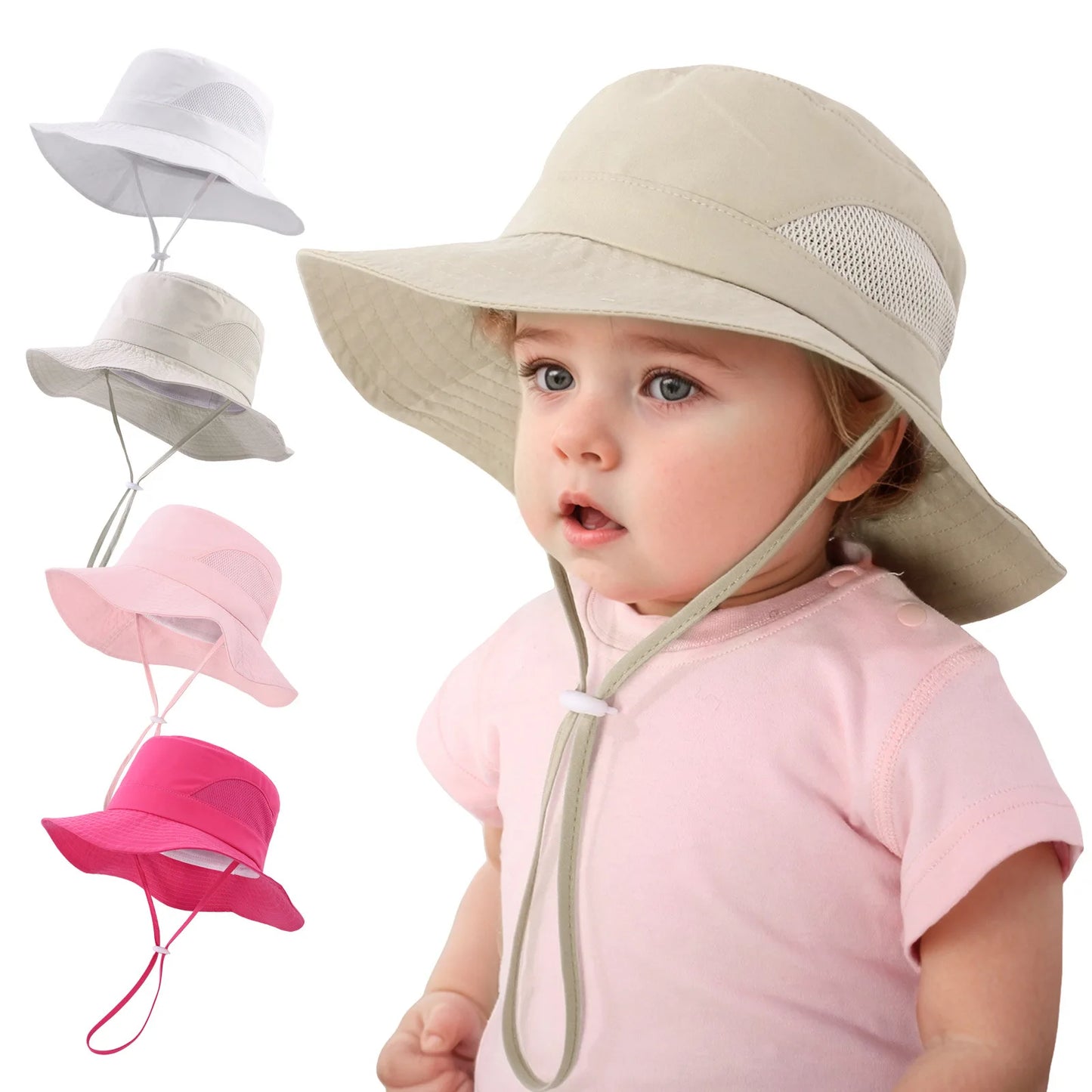 Children's Fisherman Hats for 3 Months To 10 Years Old, Summer Outdoor Sun Protection and UV-blocking Sun Hats, Mesh Breathable