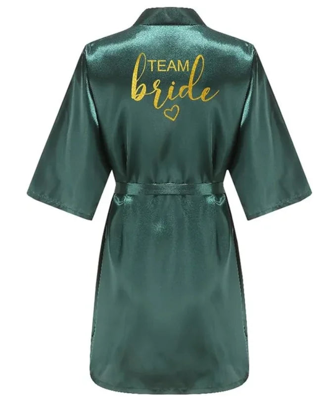 Wedding Party Team Bride Robe Kimono Satin Pajamas Bridesmaid Bathrobe Gold Letter SP093