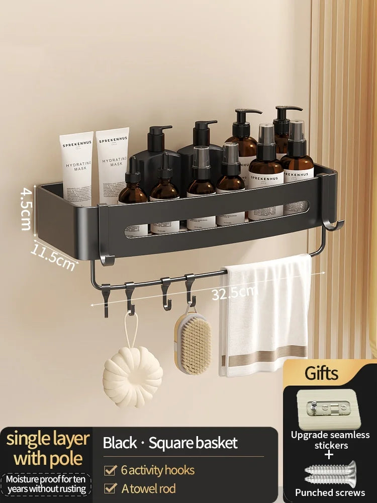 No-Drill Bathroom Shelf Shelves Shampoo Makeup Storage Holder Kitchen Organizer Wall Mounted Bathroom Accessories
