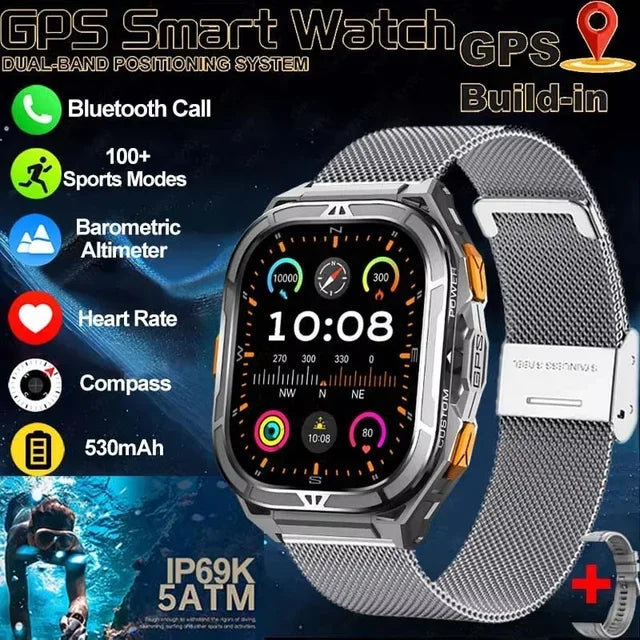 2026 New GPS Smart Watch Men 1.96-inch HD AMOLED Screen Compass Bluetooth Call 5ATM Waterproof Sport Smart Watch for Android iOS