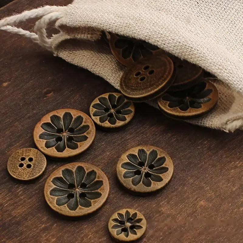 20pcs 18mm Vintage-Inspired Dark Brown Wooden Buttons with Intricate Carvings - Ideal for DIY Shirt Cardigan Sweater and Blazer