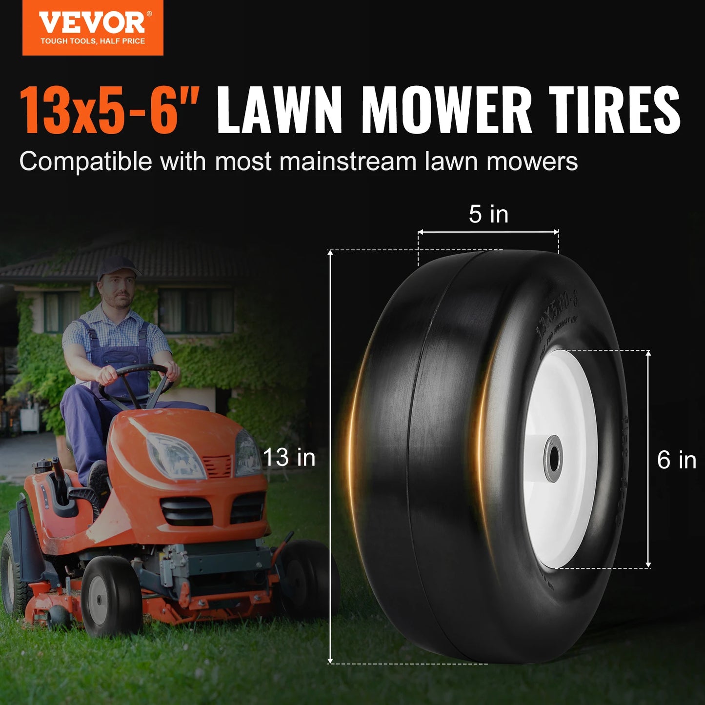 SucceBuy Lawn Mower Tires with Rim Tubeless Tractor Tires 2Pack Tire Wheel Assembly Pneumatic Tires for Riding Mower LawnTractor