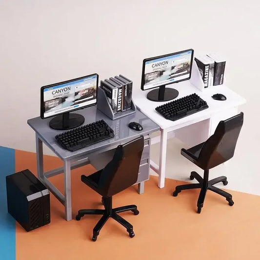 1 Set 1/12 Dollhouse Miniature Computer Keyboard Chair Desk Kit Home Study Room Furniture Decor Micro Scene Props