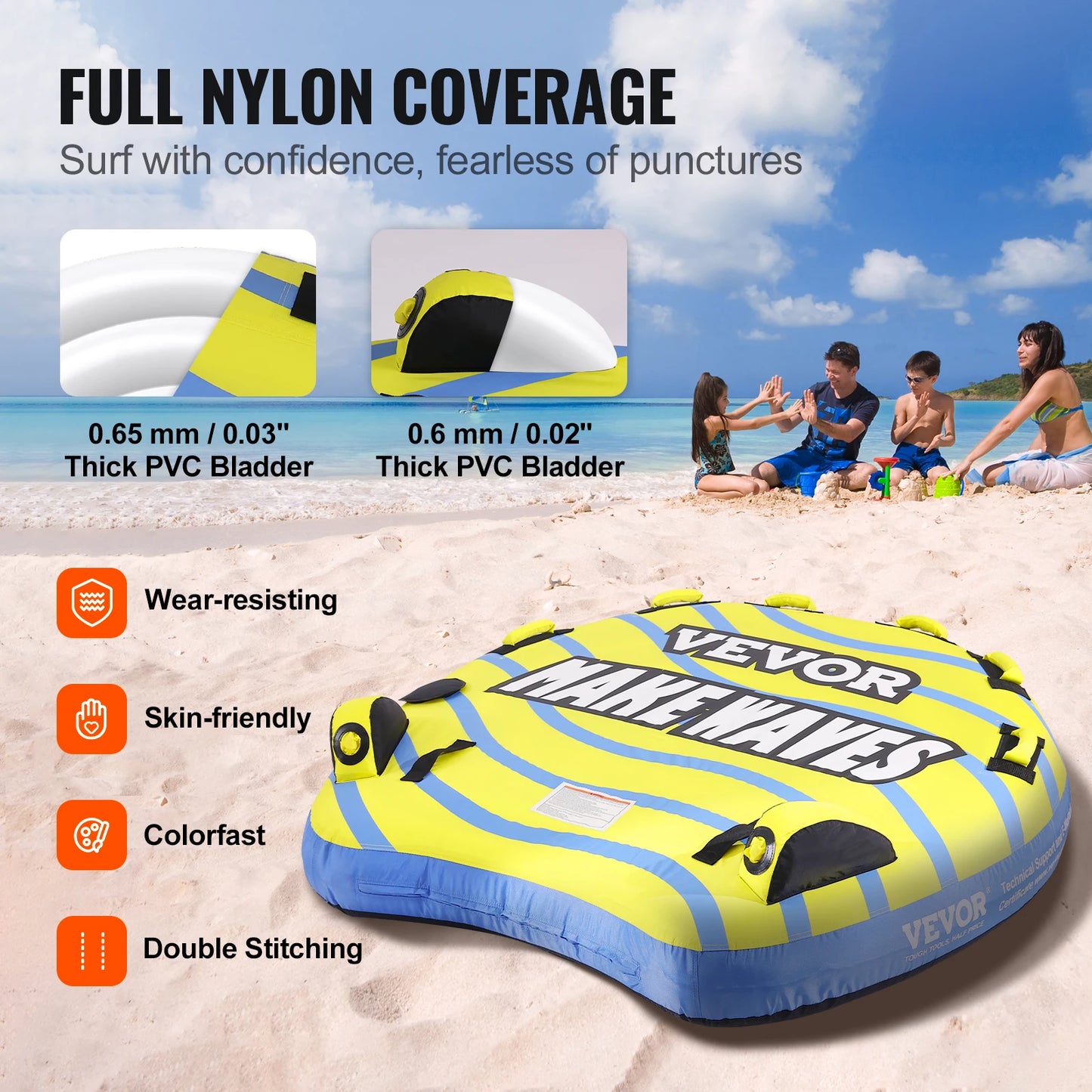 SucceBuy Towable Tube for Boating, 1-3 People Inflatable Towable Tube with Bumper Fins, 510lb Water Sport Towable Tubes for Boat