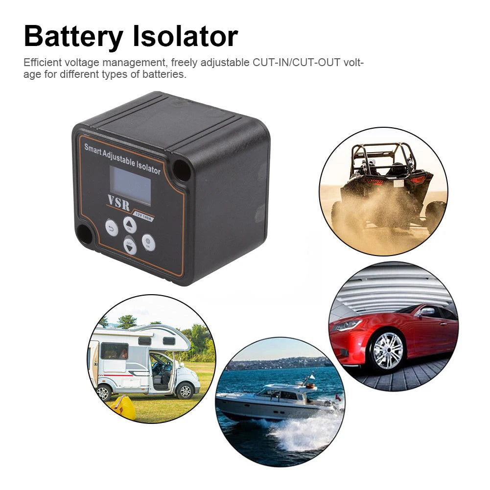 12V 140A Adjustable Dual Battery Isolator Split Charge Voltage Sensitive Relay Voltage Setting Smart Dual Battery Smart Isolator
