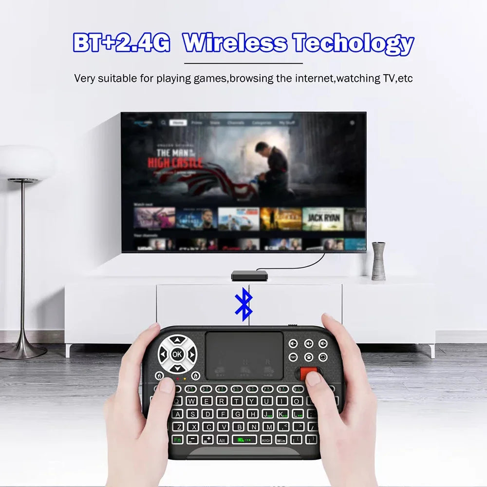 KEBIDUMEI Mini Wireless Keyboard with Scroll Wheel Touchpad  8 Color Backlit BT 2.4G Dual Mode Air Mouse Remote for PC TV Box